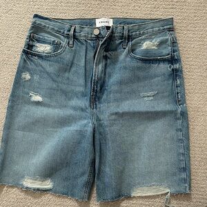 Frame Denim Blue Distressed Bermuda Shorts